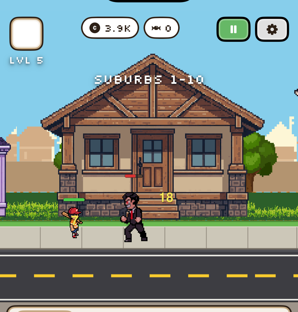 Sam mid-fight with a corrupted businessman in front of a craftsman house in Suburbs 1-10.